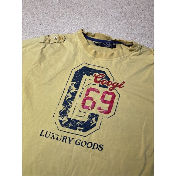 Coogi Australia C69 Luxury Goods T-shirt Mens L Yellow Distressed - Picture 2 of 9